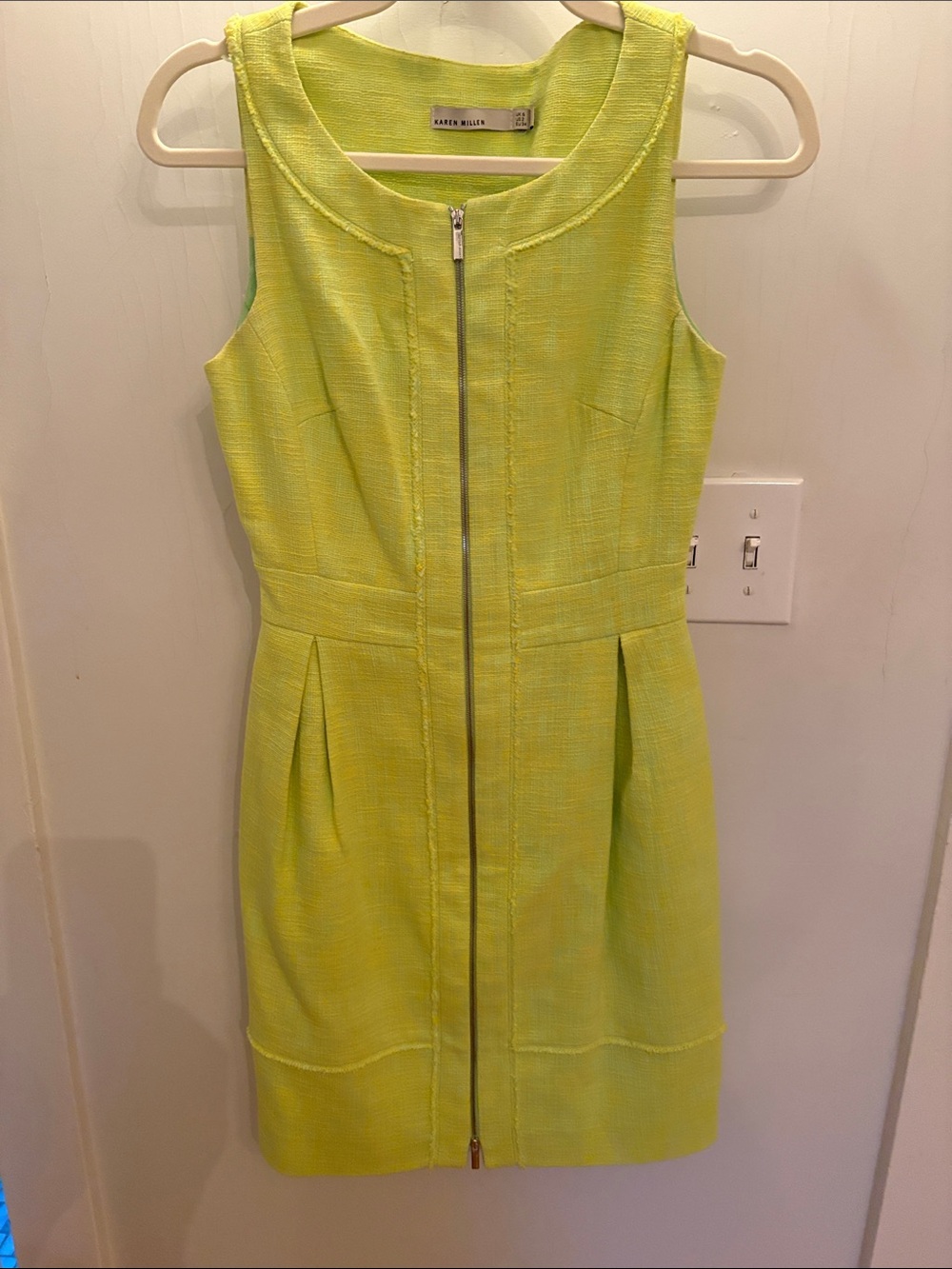 Karen Millen Neon Lime Zip-Front Sleeveless Sheath Dress